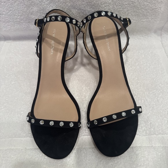 Stuart Weitzman Shoes - Stuart Weitzman Black Suede Sandals With Swarovski Crystals Sz 8